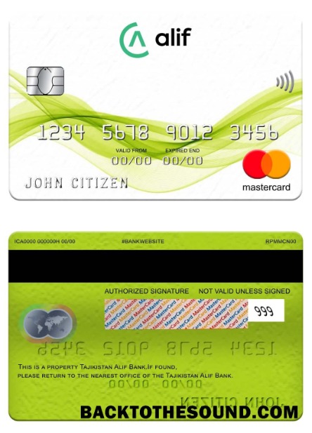 Λήψη Τατζικιστάν Alif Τράπεζα Mastercard Δείγμα δείγμα