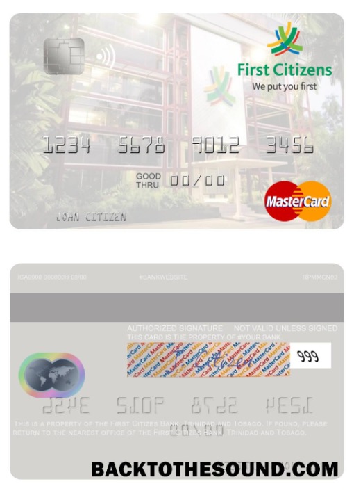 Λήψη Τρινιντάντ και Τομπάγκο First Citizes Τράπεζα Mastercard Δείγμα σχεδιασμό