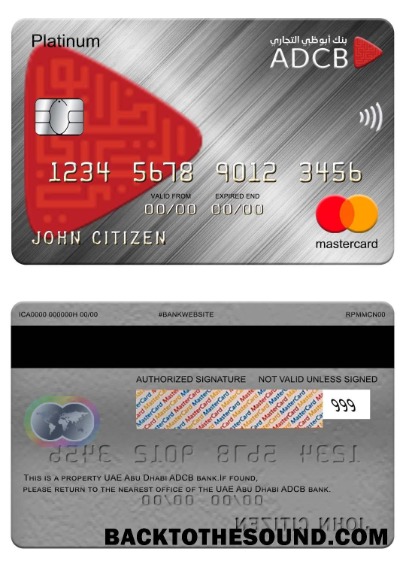 Λήψη ΗΑΕ Abu Dhabi ADCB Τράπεζα Mastercard platinum Δείγμα πρότυπο