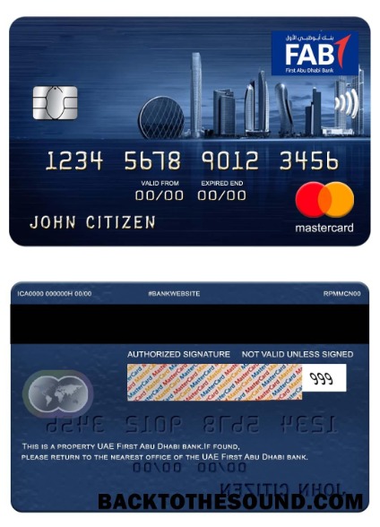 Λήψη ΗΑΕ First Abu Dhabi Τράπεζα Mastercard Δείγμα δείγμα