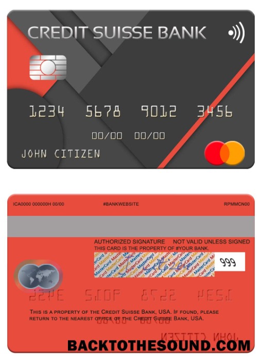 Λήψη ΗΠΑ Πίστωση Suisse Τράπεζα Mastercard Δείγμα προσχέδιο
