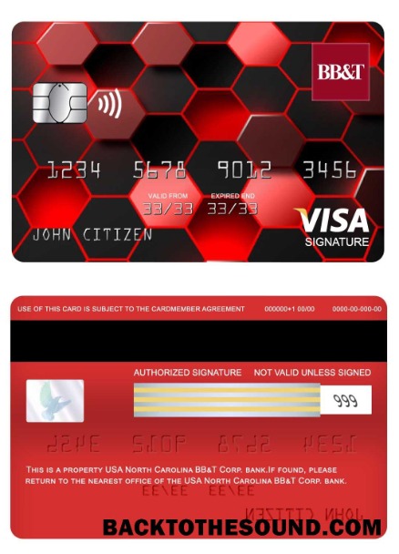 Λήψη ΗΠΑ North Carolina BB&T Corp. Τράπεζα Βίζα Υπογραφή Κάρτα Δείγμα πρότυπο