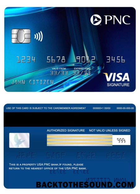 Λήψη ΗΠΑ PNC Τράπεζα Βίζα Υπογραφή Κάρτα Δείγμα δείγμα