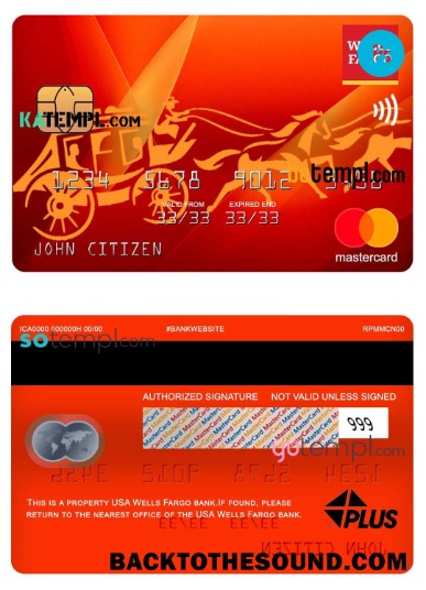 Λήψη ΗΠΑ Wells Fargo Τράπεζα Mastercard, fully Επεξεργάσιμο in PSD Μορφή Δείγμα σχεδιασμό