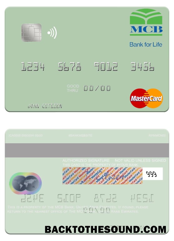 Λήψη Ηνωμένα Αραβικά Εμιράτα MCB Τράπεζα Mastercard Δείγμα πρότυπο