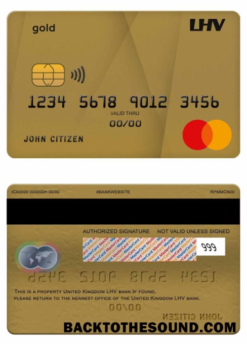 Λήψη Ηνωμένο Βασίλειο LHV Τράπεζα Mastercard gold Δείγμα σχεδιασμό