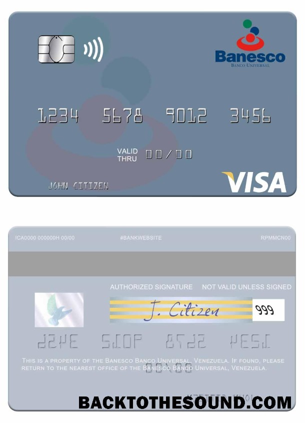 Λήψη Βενεζουέλα Banesco Banco Universal Βίζα Κάρτα Δείγμα προσχέδιο