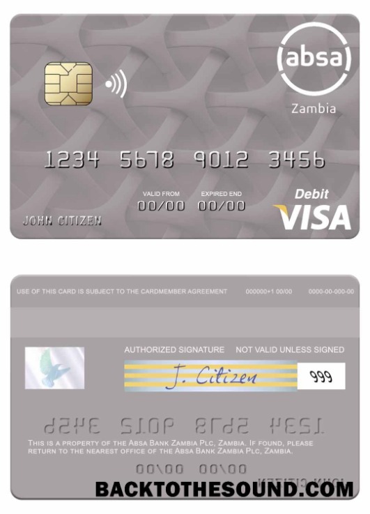 Λήψη Ζάμπια Absa Τράπεζα Ζάμπια Plc Βίζα Χρέωση Κάρτα Δείγμα δείγμα