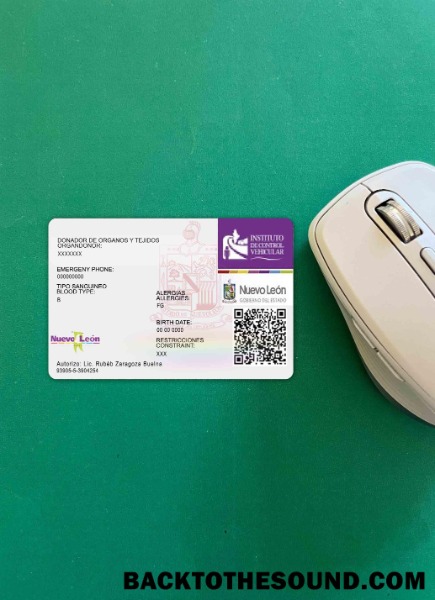 Pobierz Meksyk Nuevo Leon Prawo jazdy wygląd zdjęcia Tył Próbka projekt