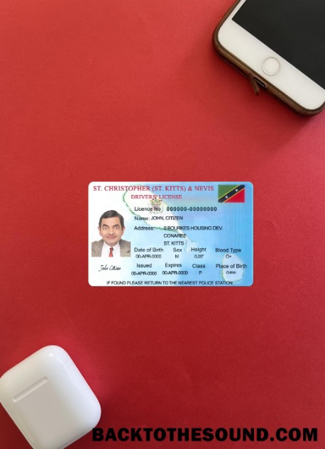 Pobierz St Kitts & Nevis Prawo jazdy wygląd zdjęcia Przód Próbka szablon