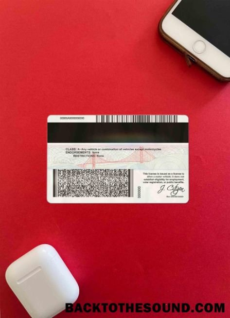 Pobierz USA California driver Licencja wygląd zdjęcia Tył Próbka próbka