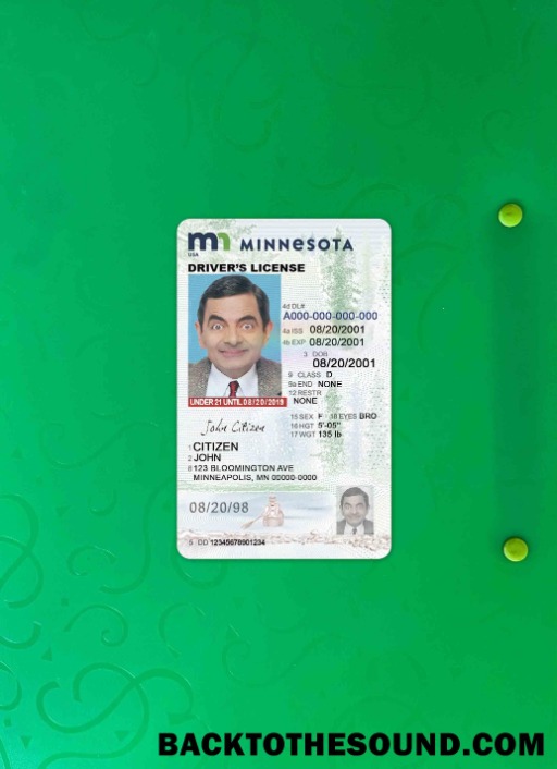 Pobierz USA Minnesota Prawo jazdy under 21 wygląd zdjęcia Przód Próbka szablon
