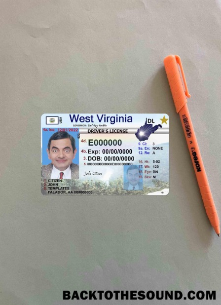 Pobierz USA West Virgina Prawo jazdy wygląd zdjęcia Przód Próbka szablon