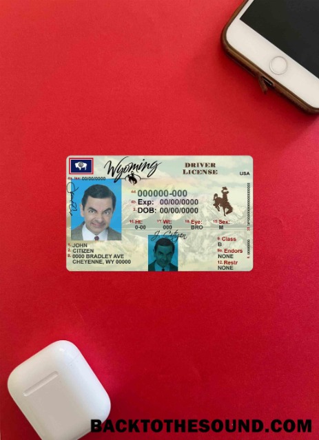 Pobierz USA Wyoming state Prawo jazdy wygląd zdjęcia Przód Próbka makieta