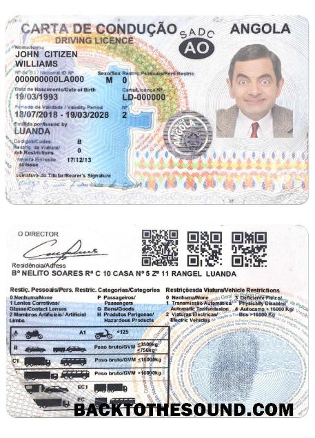 Scarica Angola Patente di guida 2018 2028 Campione design