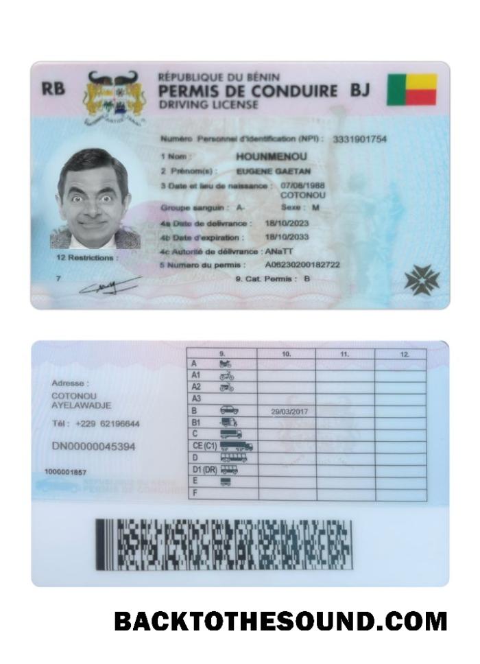 Scarica Benin Patente di guida Campione anteprima