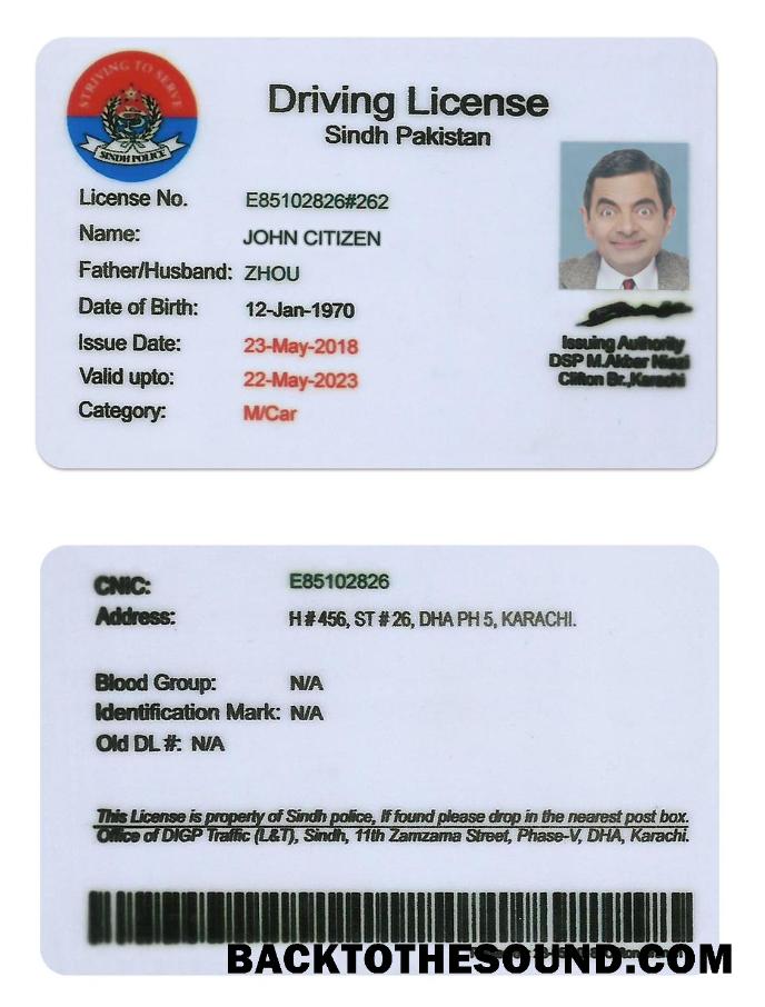 Alta Qualità Scarica Pakistan Sindh province Patente di guida PSD Modello, (old Versione till 2016) Campione