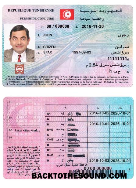 Scarica Tunisia Patente di guida Campione modello