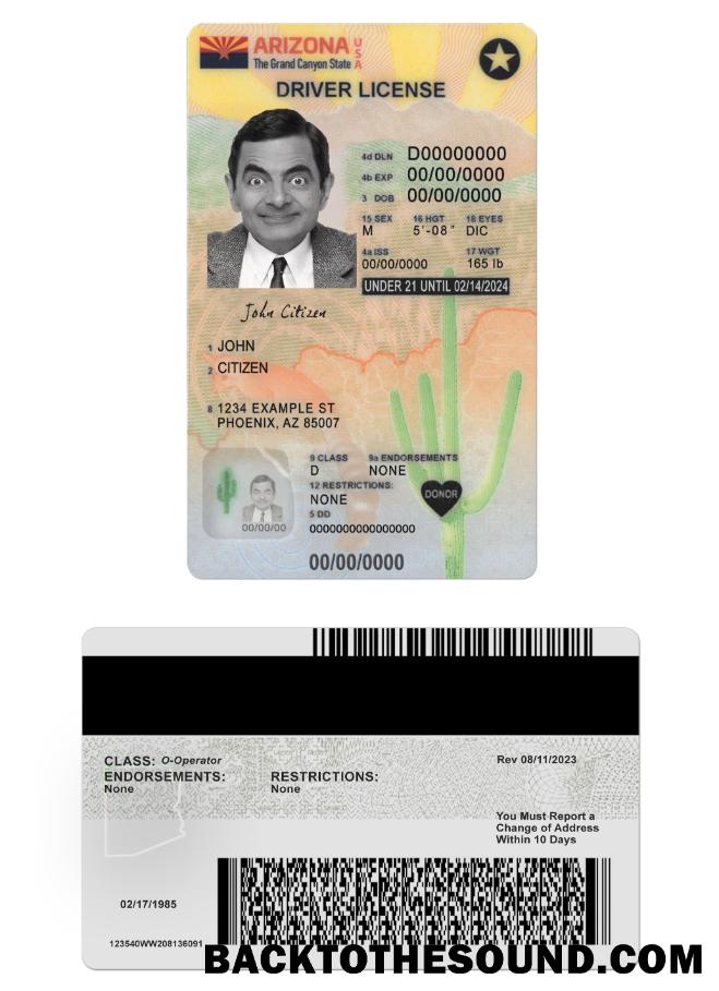 Scarica USA Arizona Patente di guida under 21 Versione 2 Campione campione