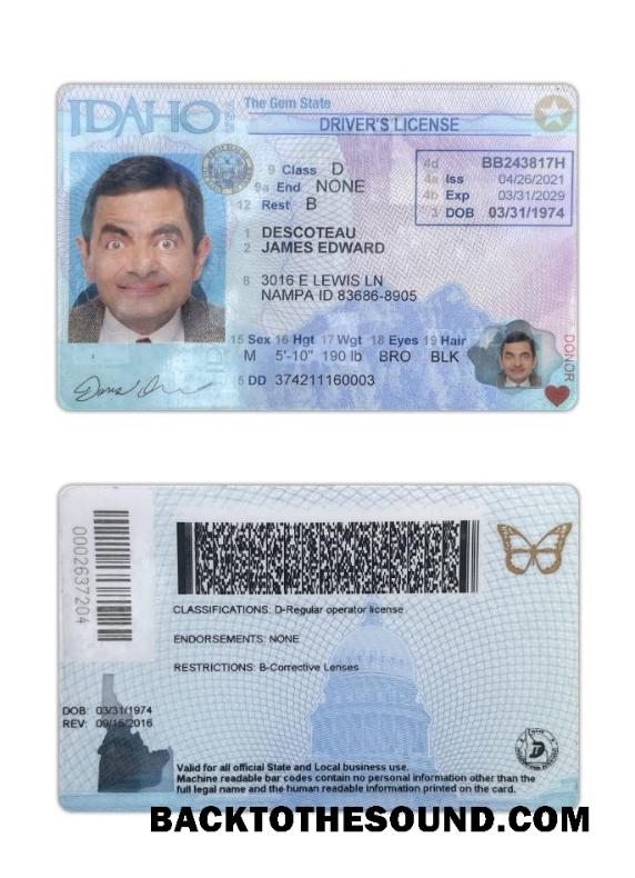Scarica USA Idaho Patente di guida 2021 Presente Campione anteprima