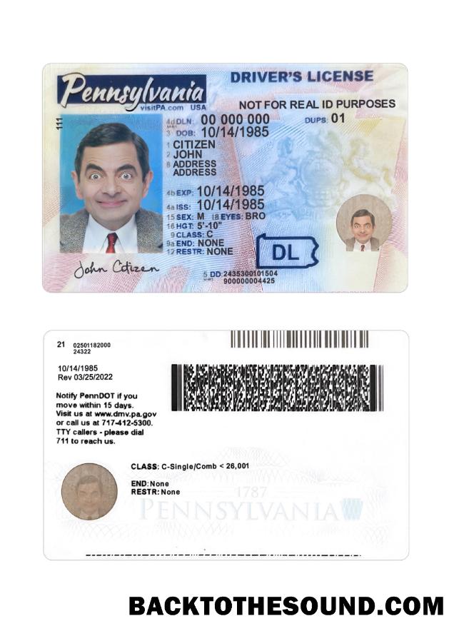 Scarica USA Pennsylvania Patente di guida 2024 Presente Campione modello