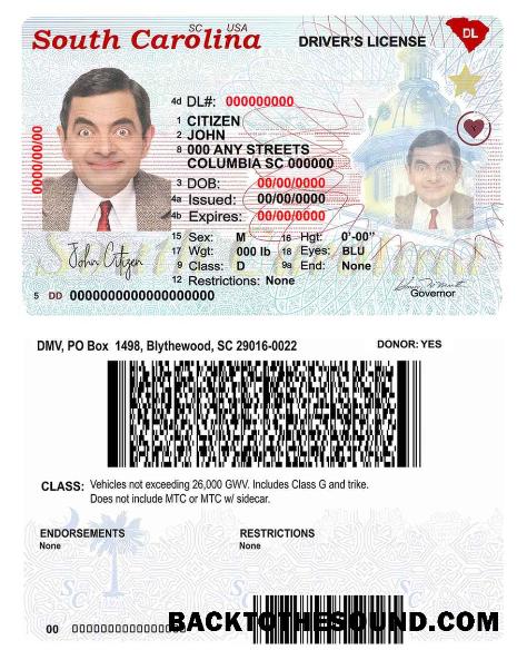 Scarica USA South Carolina state Patente di guida in PSD Formato (2020 – Presente) Campione campione
