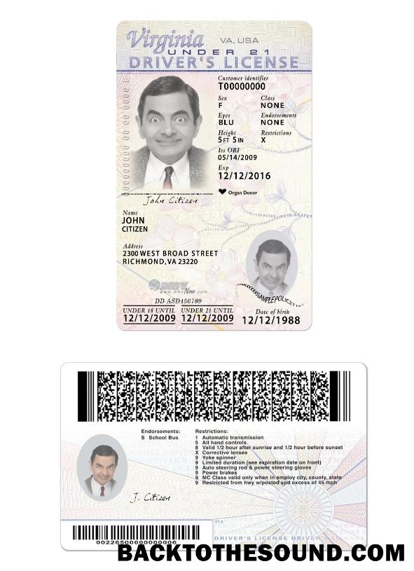 Scarica USA Virginia Patente di guida under 21 Nuovo Versione Campione modello