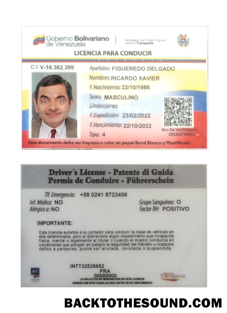 Scarica Venezuela Patente di guida 2022 Presente Campione campione