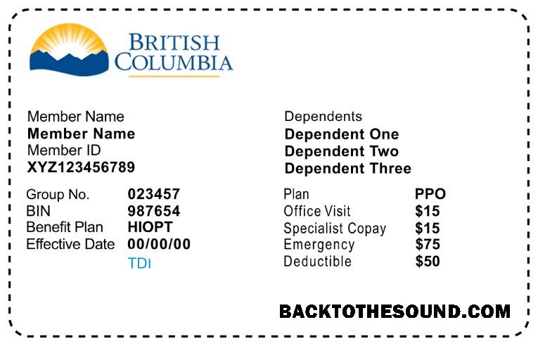 Scarica British Columbia Salute Assicurazione Carta Campione mockup