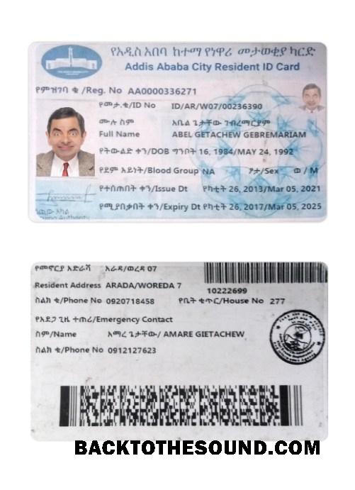 İndir Addis Ababa ikamet eden Kimlik Kartı Örnek örnek