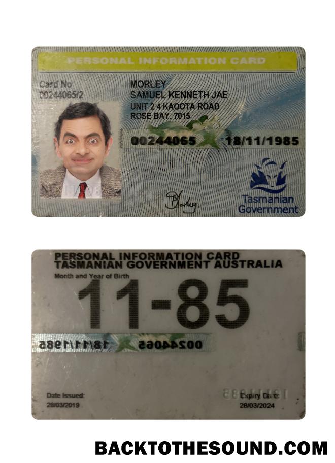 İndir Avustralya Tasmania personal Bilgi Kart Örnek şablon