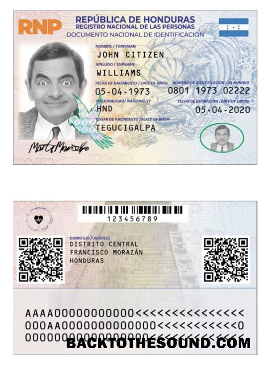 Premium İndir Honduras Kimlik Kart PSD Şablon, with fonts, Sürüm 2 Örnek