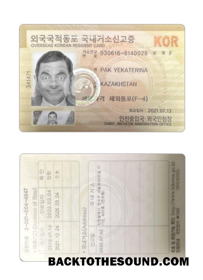 İndir Korea Oturma Kart 2021 Mevcut Örnek şablon