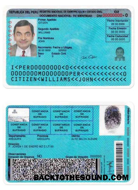 Düzenlenebilir İndir Peru Kimlik Kart PSD Şablon, with fonts, Sürüm 2 Örnek