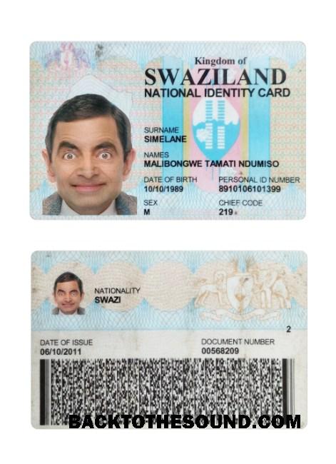 İndir Swaziland ulusal Kimlik Kartı Örnek taslak