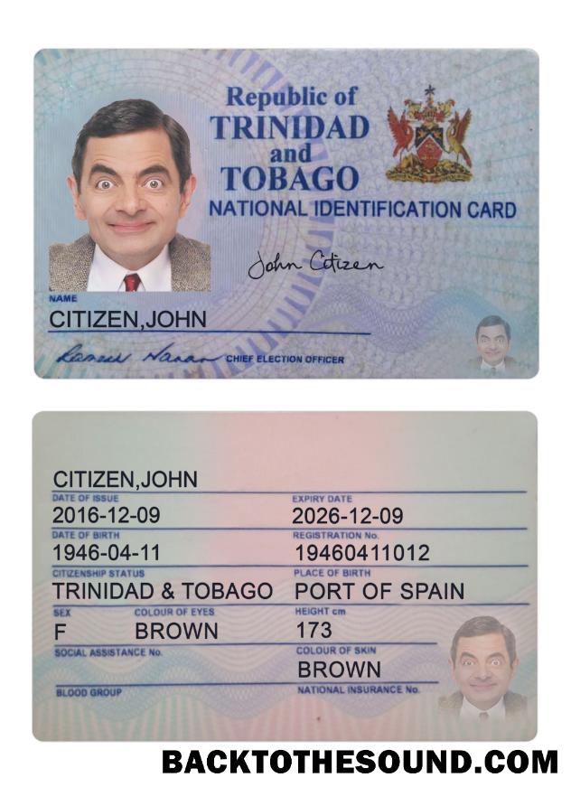 İndir Trinidad ve Tobago Kimlik Kartı 2016 Mevcut Örnek ön izleme