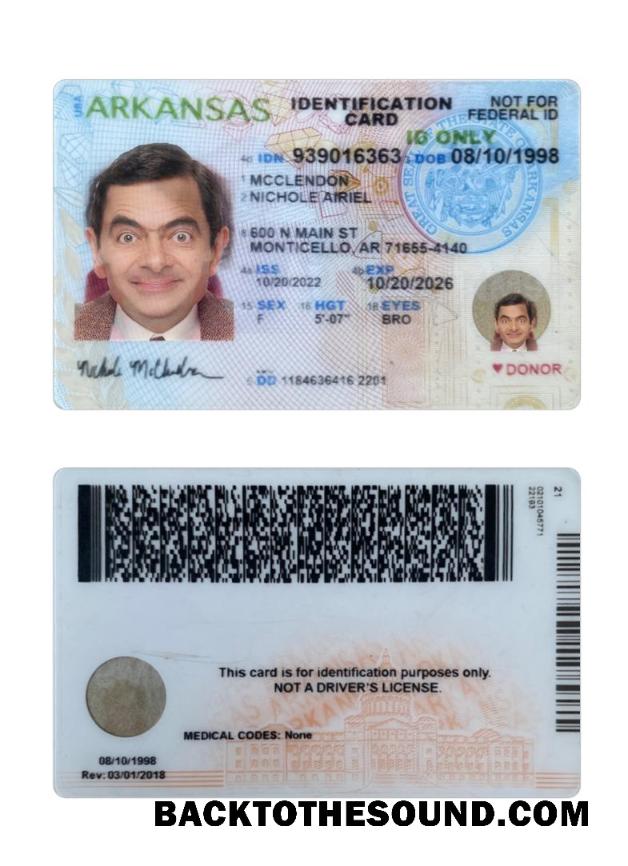 İndir ABD Arkansas Kimlik Kartı Örnek ön izleme