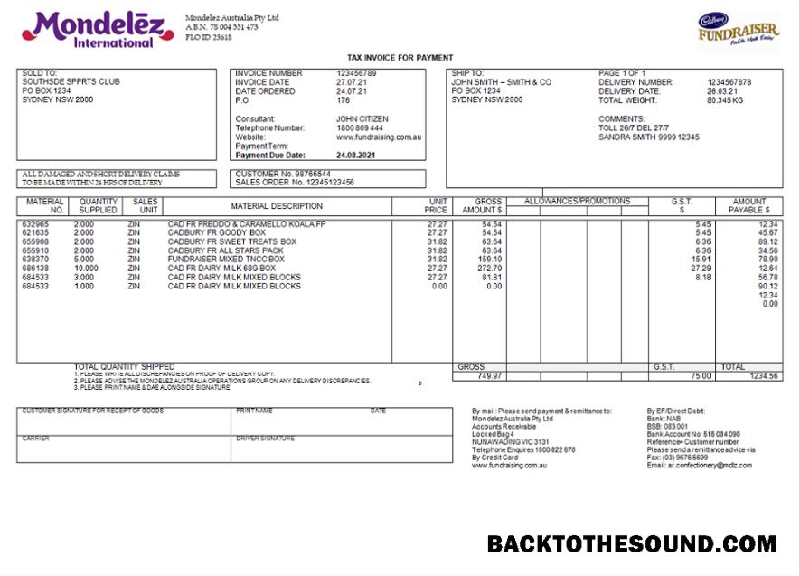 İndir Avustralya Mondelez Holdings Pty Ltd Fatura Örnek ön izleme
