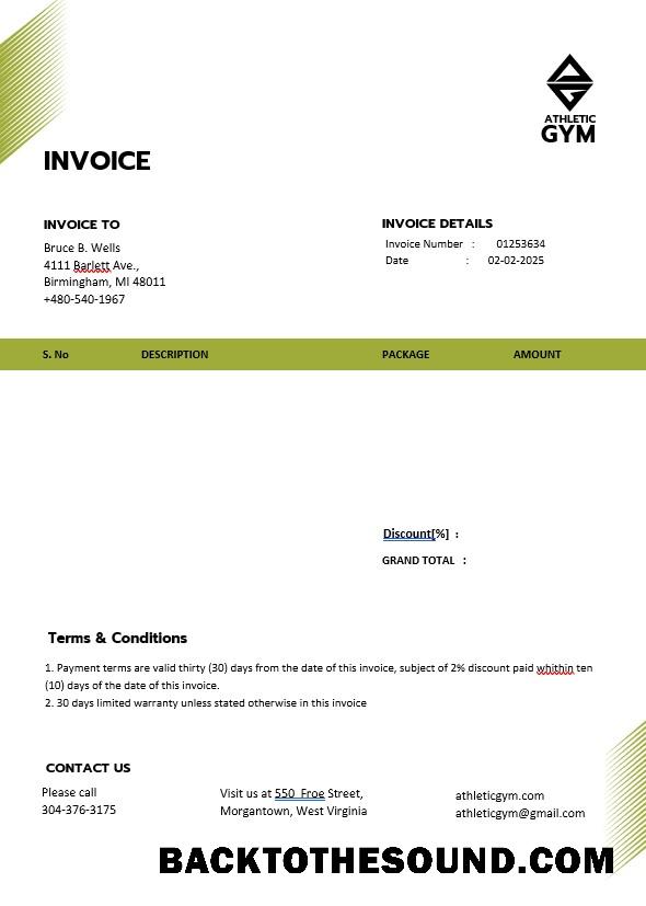 İndir Fitness Trainer Coach Fatura Örnek şablon
