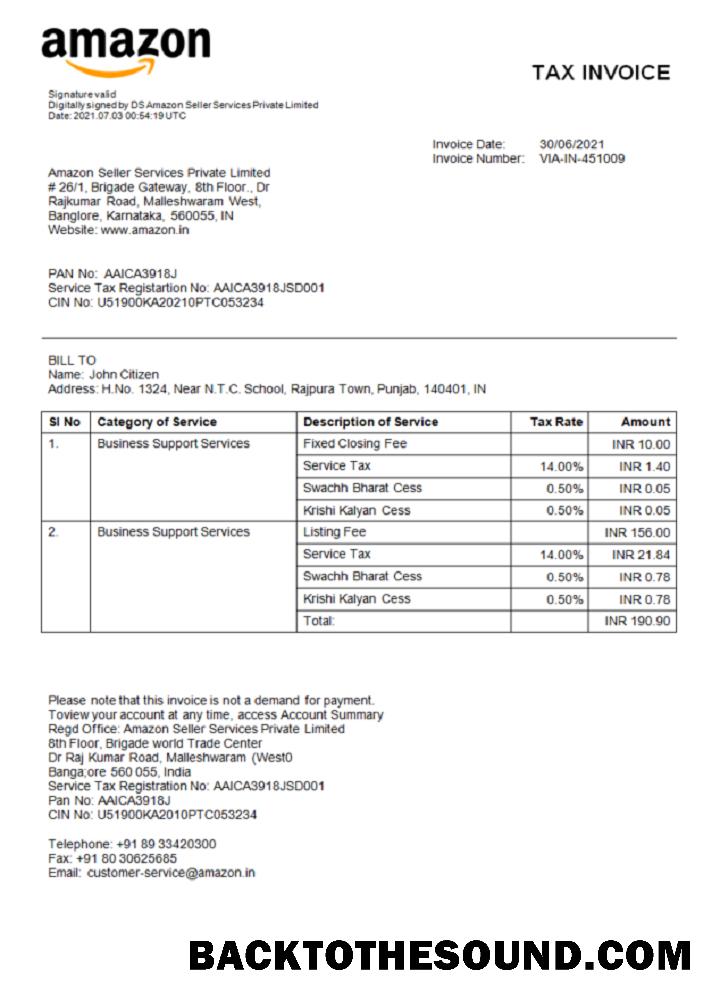 İndir Hindistan Amazon American multinational Teknoloji Şirket Fatura Örnek taslak