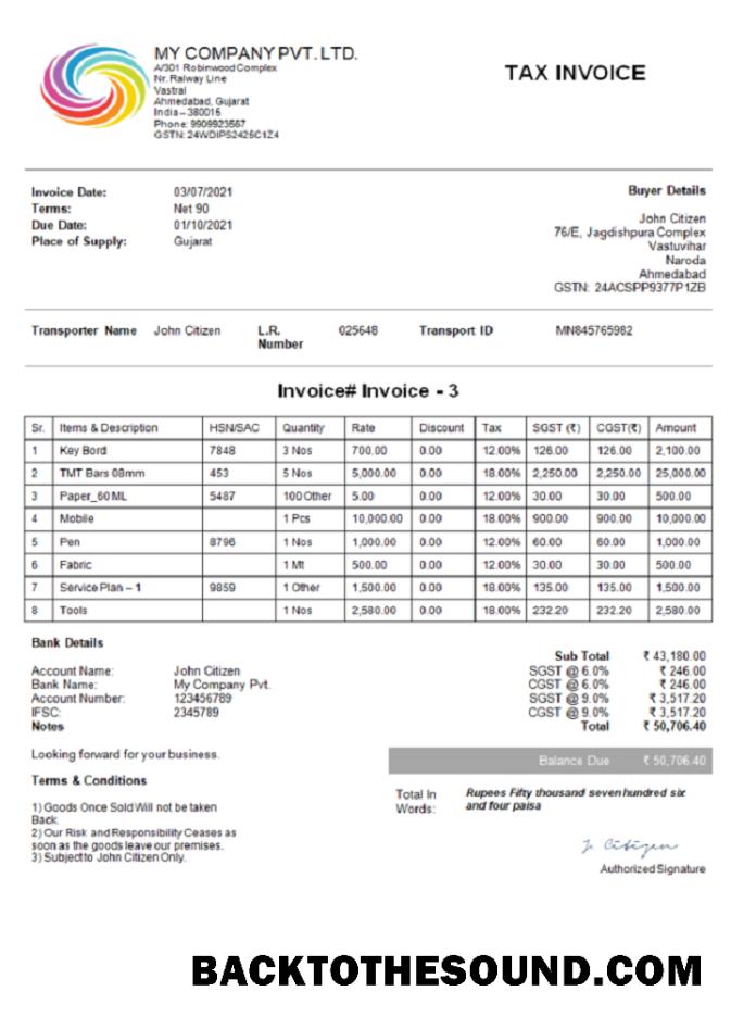İndir Hindistan My Şirket Pvt Ltd Fatura Örnek taslak