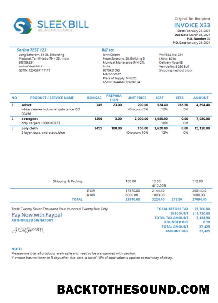 İndir Hindistan Sleek Fatura invoicing Yazılım Şirket Fatura Örnek örnek