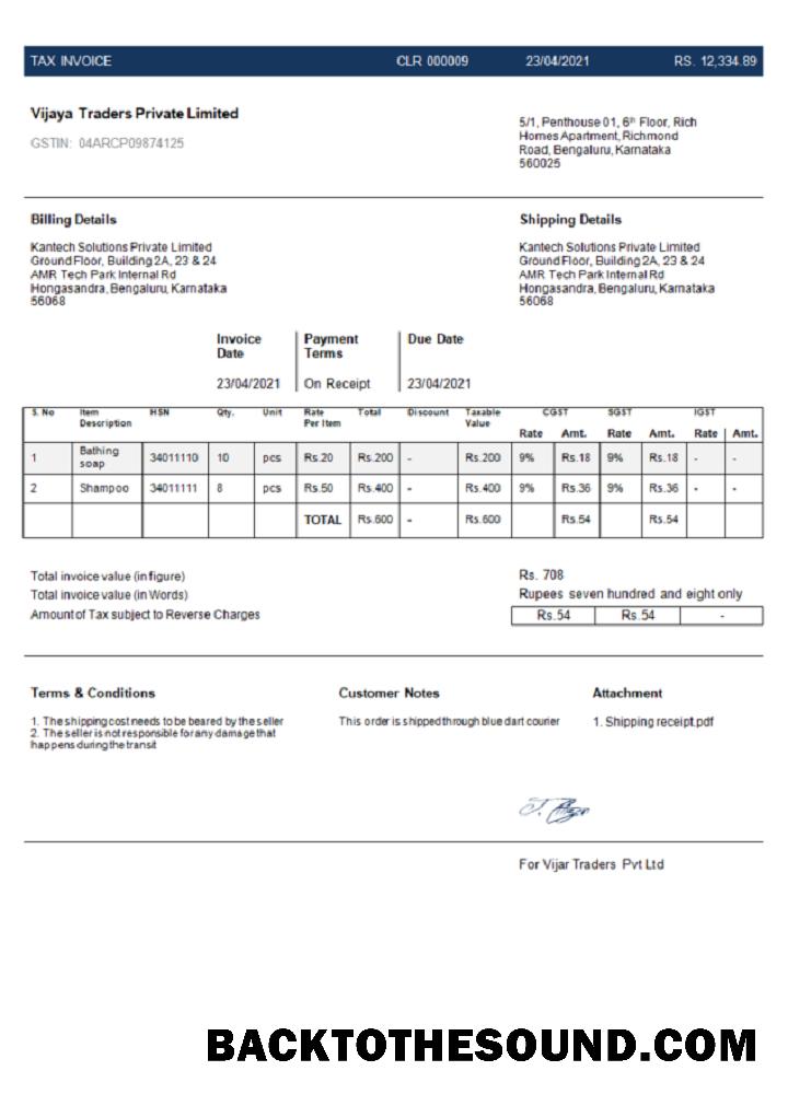 İndir Hindistan Vijaya Traders Private Limited Şirket Fatura Örnek tasarım