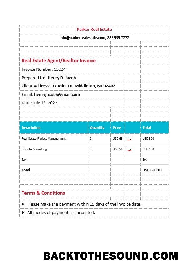 İndir Gerçek Estate Agent Realtor Fatura Örnek ön izleme