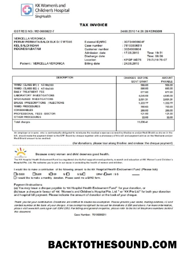İndir Singapur KK Women’s and Children’s Hospital Vergi Fatura Örnek taslak