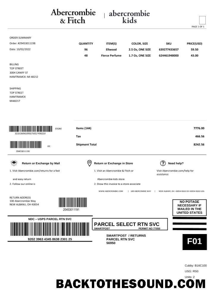 İndir ABD Abercrombie & Fitch Fatura in Word and PDF Format, fully Düzenlenebilir Örnek şablon