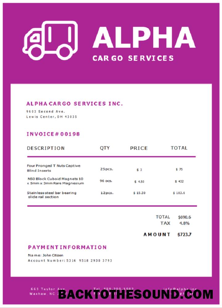 İndir ABD Alpha Cargo Services Fatura Örnek taslak