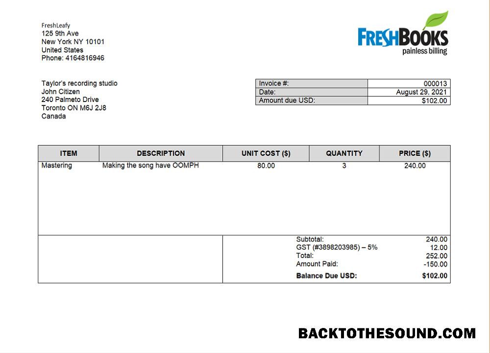 İndir ABD FreshBooks Şirket Fatura Örnek ön izleme