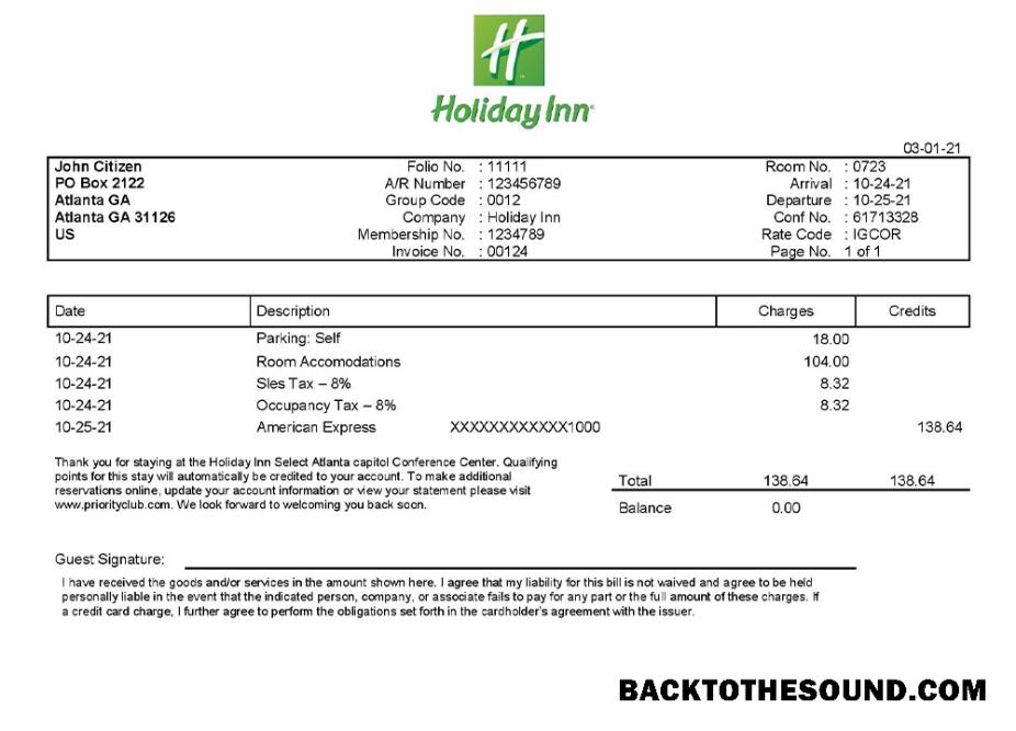 İndir ABD Holiday Inn InterContinental Hotels Group Fatura Örnek ön izleme