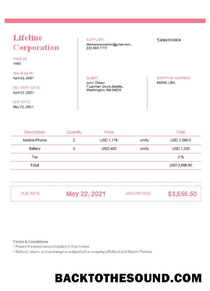 İndir ABD Lifeline Corporation Fatura in Word and PDF Format, fully Düzenlenebilir, Sürüm 2 Örnek örnek